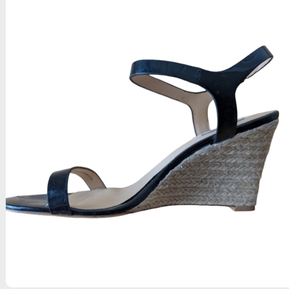 Badgley Mischka Black Patent Leather Espadrille Wedge Sandals Size 8.5 - Picture 5 of 11